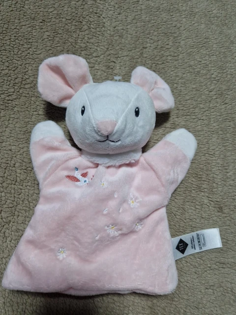 🇫🇷 Doudou Marionnette Souris Blanc Rose Fleurs Oiseau Collection TEX NEUF