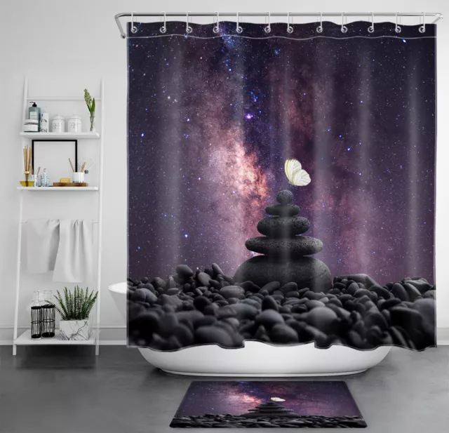 Fantasy Space Galaxy Butterfly Zen Shower Curtain Bathroom Accessories Set