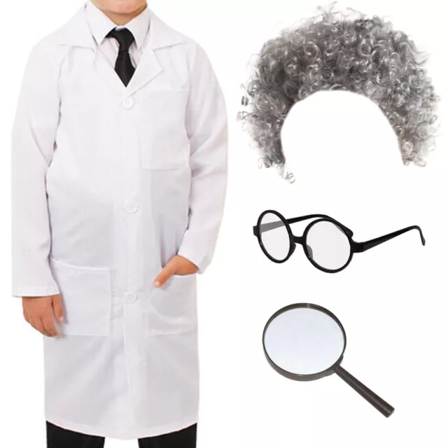 Childs Doctor Costume Set Lab Coat Wig Glasses World Book Day Fancy Dress