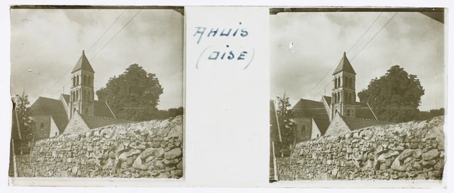 FRANCE Rhuis Oise Eglise c1930 Photo Stereo Glass Plate Vintage V34L7n 2