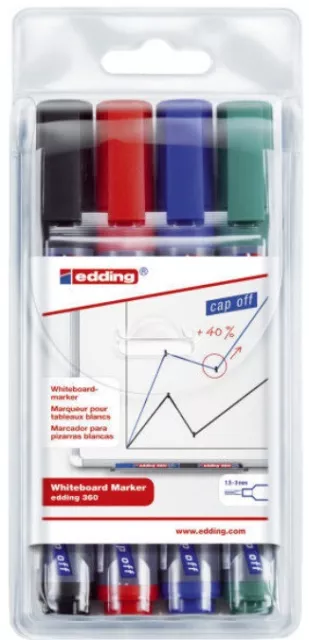 Edding 360 Boardmarker Whiteboardmarker nachfüllbar, 1,5 - 3mm, 4 Farben im Etui