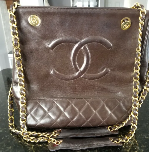 Auth CHANEL Diana Brown Quilted Lambskin Leather Chain Shoulder Flap Bag  #42166
