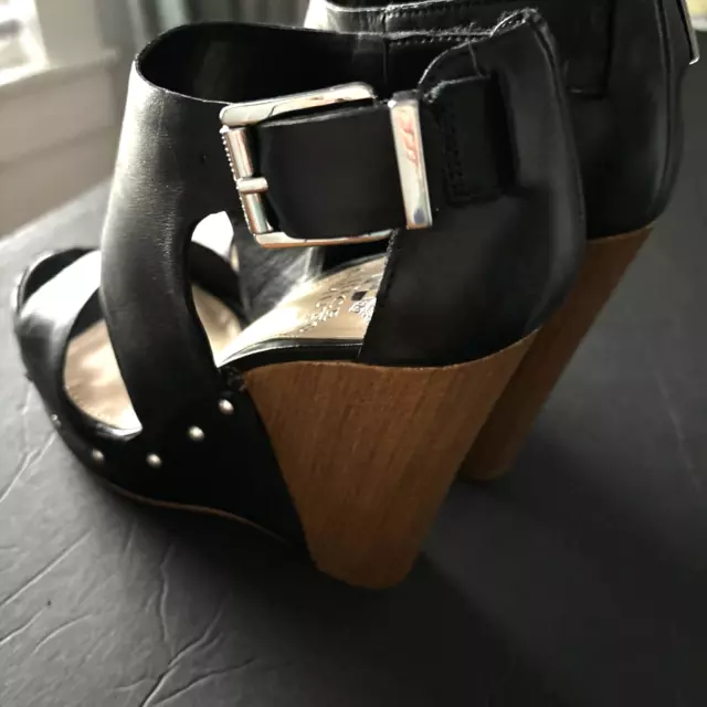 Vince Camuto Black Platform Sandals Heels Leather 7M NWOB