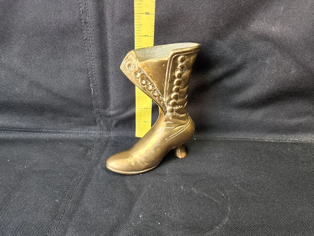 Antique Cast Yellow Brass Shoe Vase Door Stop