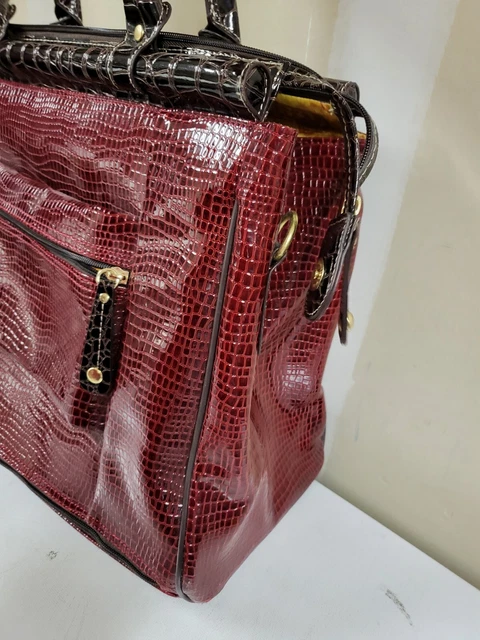 Samantha Brown Dowel Travel Bag Croc Embossed Red Brown Weekender Carry On 14