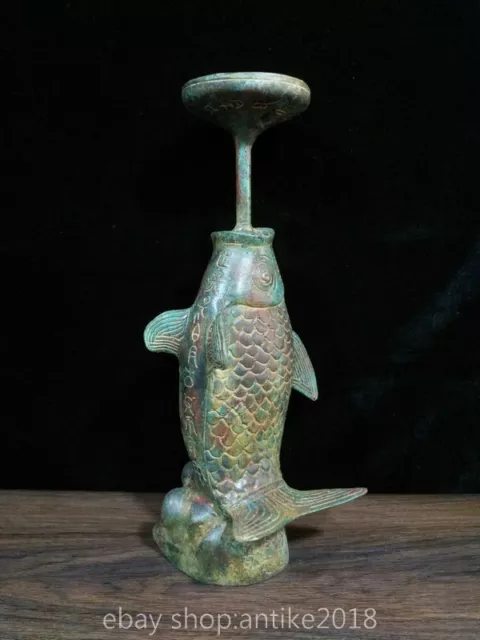 17 " Ancient China Bronze Ware Dynasty Year Fish Candlestick Candlesticks