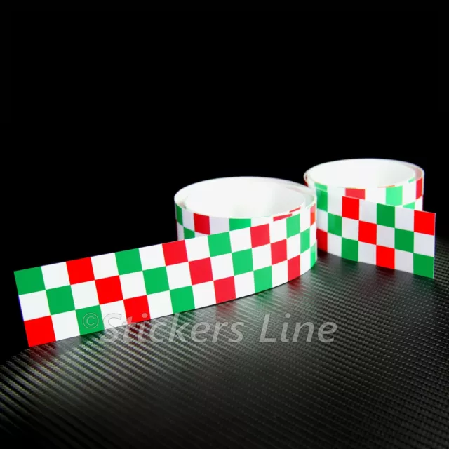 2 PZ Fascia adesiva TRICOLORE a SCACCHI cm 120X4 striscia scacchiera adesivo