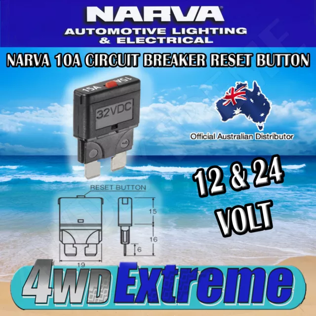 Narva 10A Circuit Breaker Replaces Standard Blade Fuse Battery 10 Amp 12V 55710