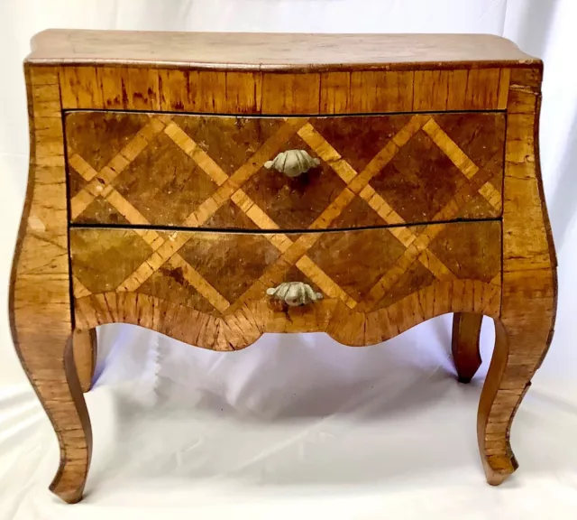 Vintage Italian Parquetry Miniature Bombe' Chest