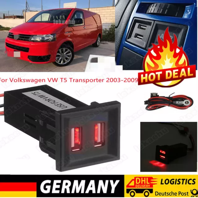 Für VW T5 Transporter Dual USB Schnell Ladegerät Buchse Licht Steckdose Auto