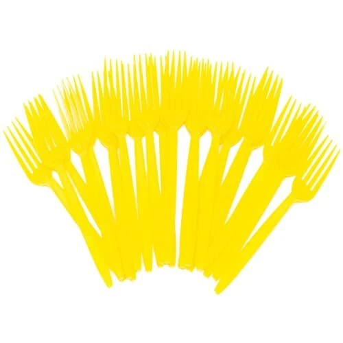 Yellow Plastic Forks (24 Pack) - Yellow Forks for Parties, Lightweight Plasti...