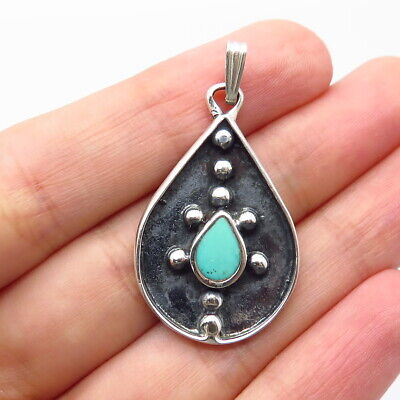 Old Pawn Navajo Sterling Silver Lone Mountain Turquoise Teardrop Tribal Pendant