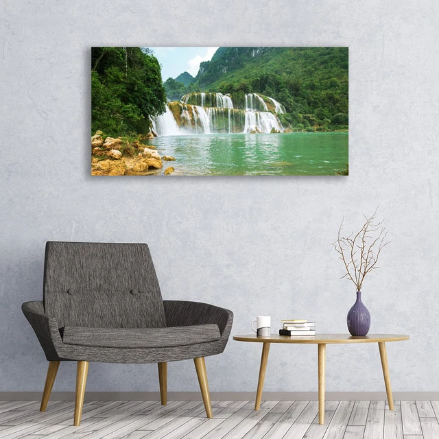 Tableau Toile Paysage Montagne 120x80cm - Décoration Murale Moderne Forêt Rivière