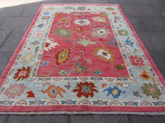 Vintage Traditional Hand Made Turkish Oushak Oriental Wool Pink Carpet 277x210cm
