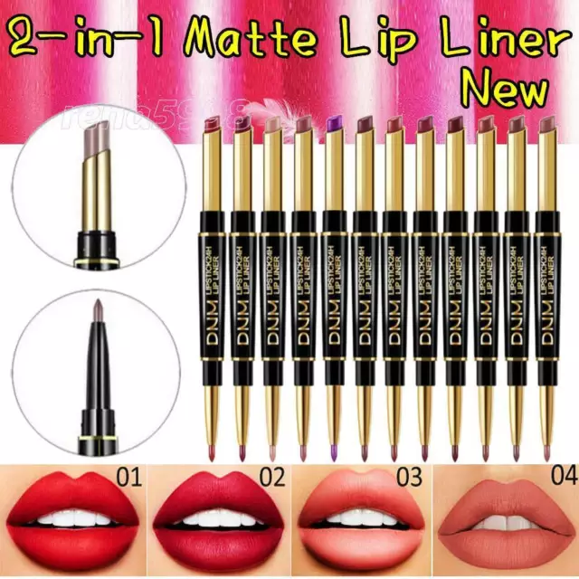 12 Colors Double Head Long Lasting Pencil Lipstick Pen Lip Liner Waterproof 2