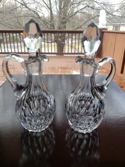 Matching Oil Cruets, American Brilliant Period Cut glass Crystal signed HAWKES