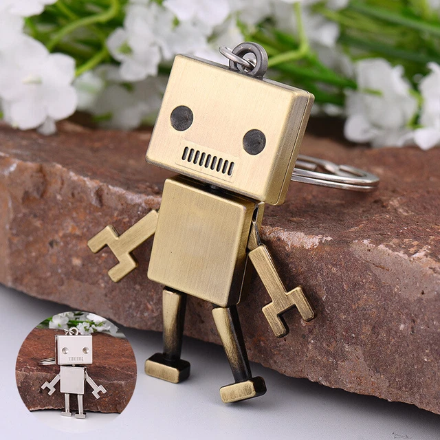 Cute Movable Metal Robot Keychain Keyring Keys Chain-Ring Purse Pendant Gift Bag
