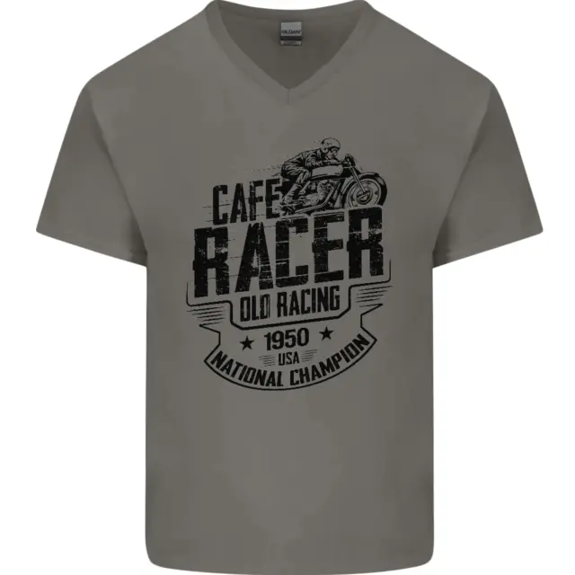 T-shirt da uomo in cotone scollo a V Cafe Racer Old Racing Motorcycle Biker