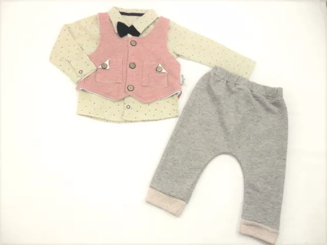3tlg Babyset Anzug schick Hemd Hose Weste Fliege Fein cool Outfit 68 74 80/86 2