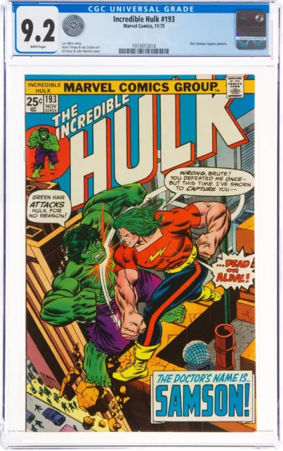 Il Incredibile Hulk #193 Varia Cgc 9.2 1975 Bianco Page Doc Samson Avengers 1
