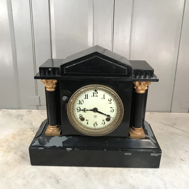 ANTIQUE VICTORIAN ANSONIA black enamelled cast iron mantel clock £78.00