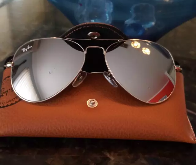RAY-BAN AVIATOR RB3025 W3277, 55-14mm Silver Frame with Silver Mirror ...