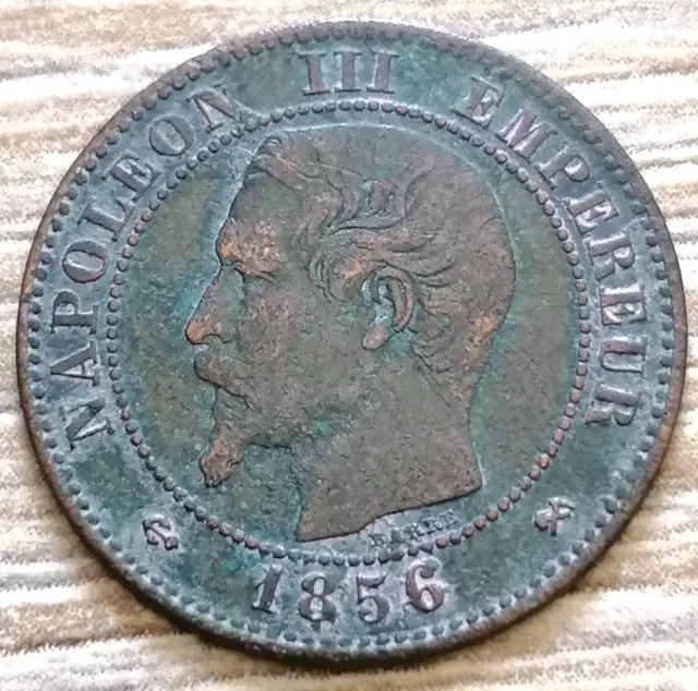 2 cts Napoléon III Tête Nue 1856 B (ancre) en Bronze