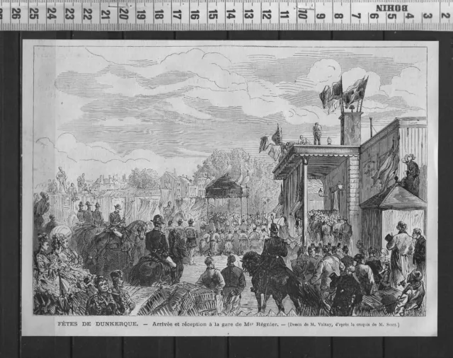 G343 / Gravure 1874 /  Les Fetes De Dunkerque