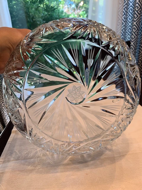 Vintage American Brilliant Cut Glass Crystal Bowl Hobstars 10" 6