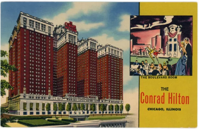 Boulevard Room Conrad Hilton Hotel Chicago Illinois 1952 Vintage Linen Postcard