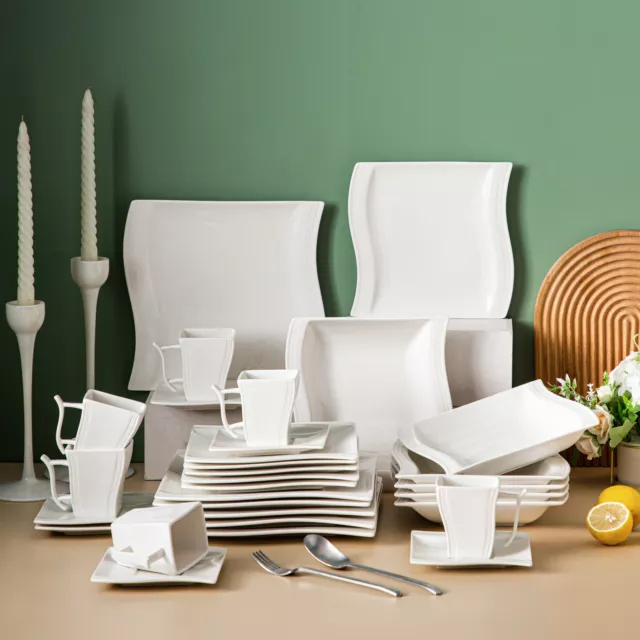 MALACASA, Series Julia, 18-Piece Dinner Sets Ivory White Porcelain