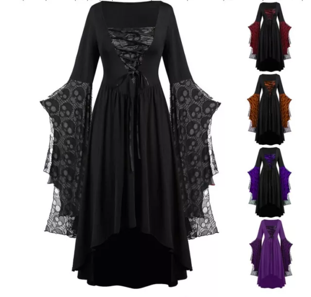 Damen Karneval Mittelalter Hexe Vampir Gothic Kleid Kostüm Cosplay Halloween DE