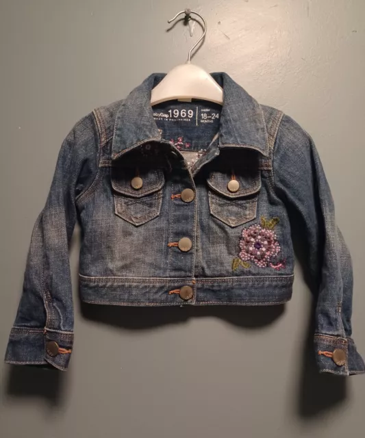 baby gap girls floral denim Jean jacket age 18-24 months