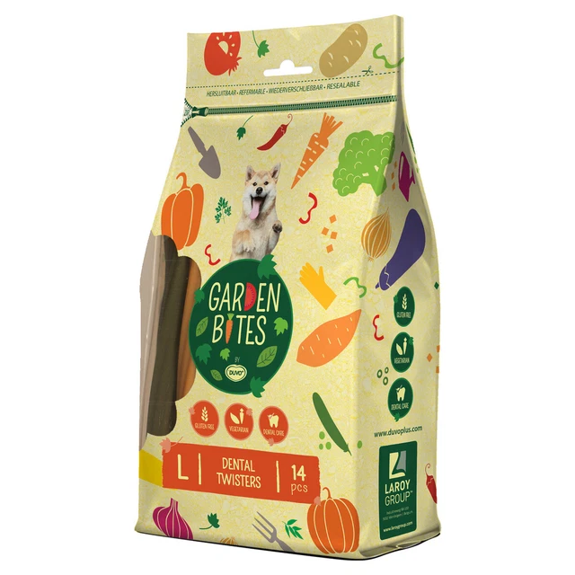 Duvo + Jardín Bites Dentales Twisters 420G / Tamaño L, Nuevo