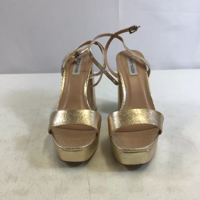 Steve Madden Lessa Womens Gold Block Heel Ankle Strap Sandal Size 9 Used