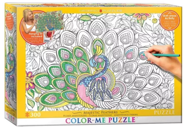 Jigsaw Puzzle Color Me Majestic Feathers 300 pieces NEW Paint it Stress Relief