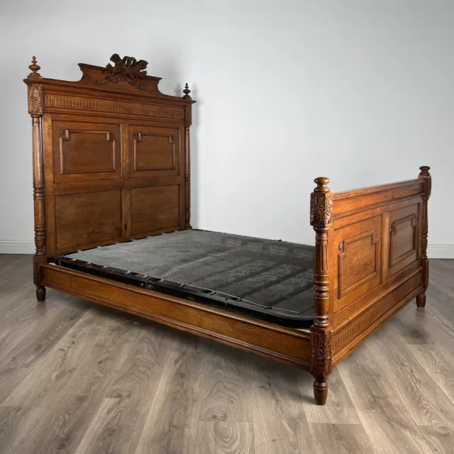 Antique 19th Century French Carved Oak Double Bed ( REF AF-3184 )