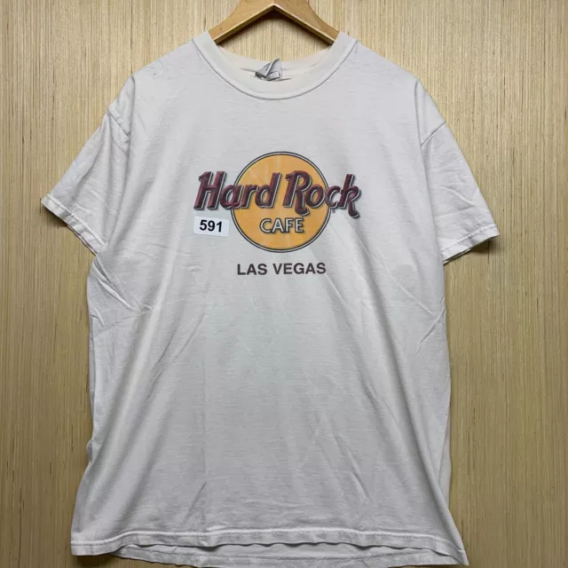 Hard Rock Cafe Shirt Adult Size Large White Short Sleeve Men's Las Vegas 90's