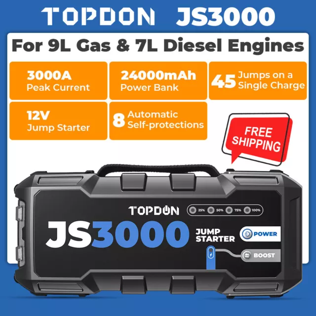 TOPDON JS3000 3000A Banco de Energía para Arrancador de Batería de Automóvil