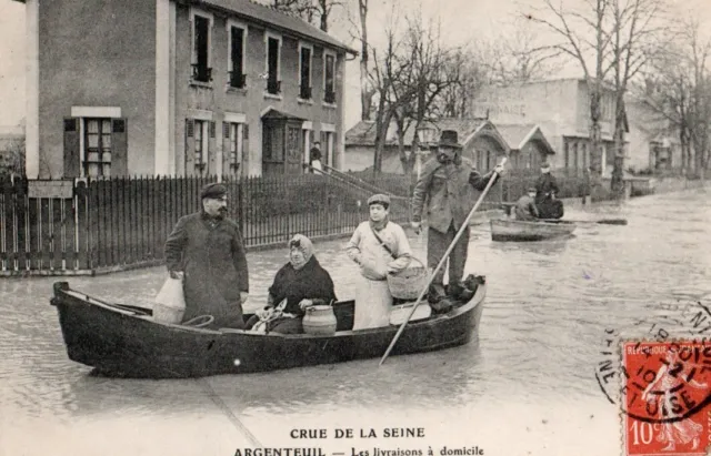 95 Cpa Animee 1910 Argenteuil  Crue De La Seine Livraison A Domicile
