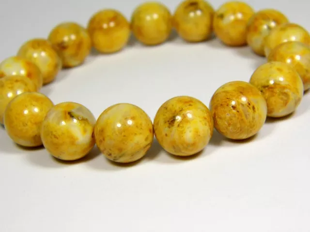 Baltic Amber Bracelet 6.2" Yellow Brown Round Pressed Beads Stone Gemstone 4370