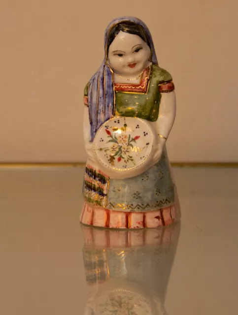 Vintage Ceramic Bell - Folk Art  - Lady Hand Painted - Mexico