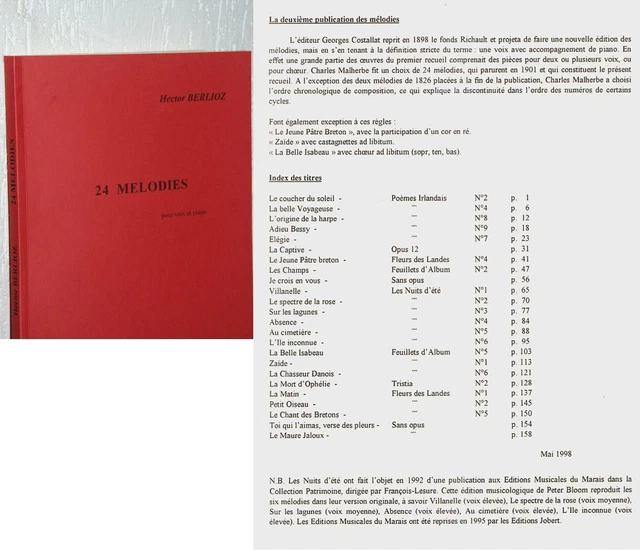 Hector Berlioz choix de 24 Melodies pour voix et piano Ed. 1998