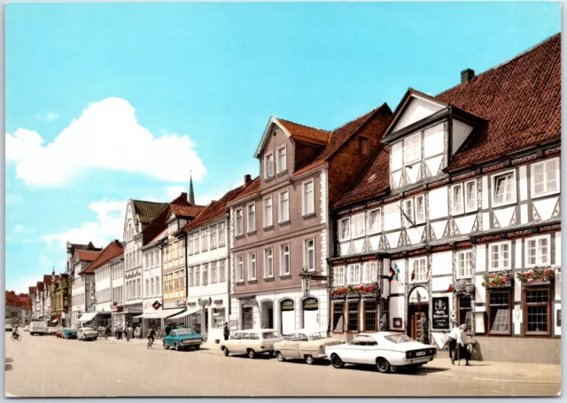 Vintage Continental Size Postcard Street Scene Luneburger Street Uelzen Germany