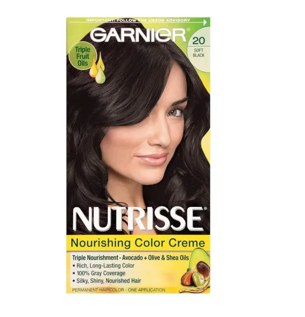 Garnier Nutrisse Nourishing Hair Color Creme, 20 Soft Black (Black Tea)...