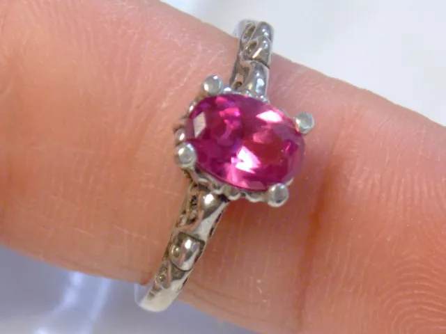 Pink Lab Sapphire Size 6 Ring 925 Sterling Silver Scroll USA Made