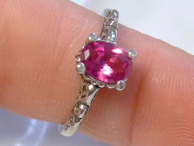Pink Lab Sapphire Size 7 Ring 925 Sterling Silver USA Made Vintage Style Scroll