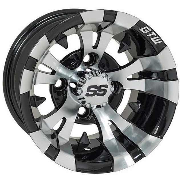 Golf Cart GTW 12x7 Machined Black Vampire Wheel 3:4 Offset 4/4 Pattern
