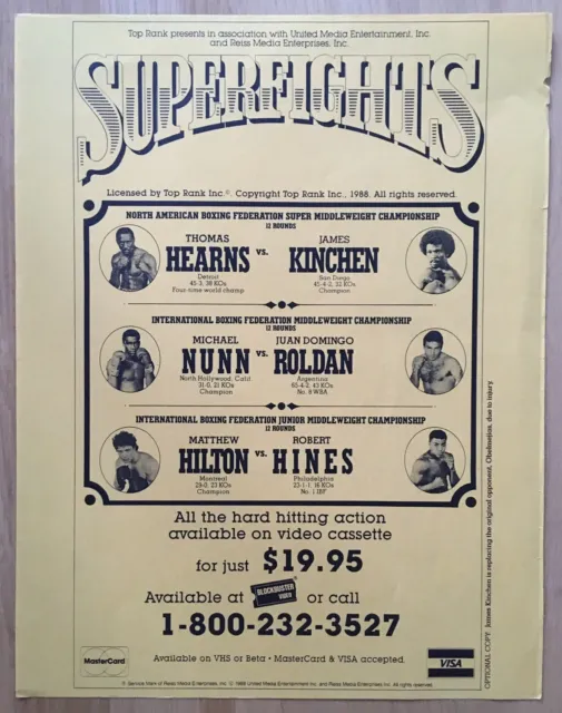 Superb Rare Thomas Hearns V James Kinchen Vintage Original Handbill Poster 1988!