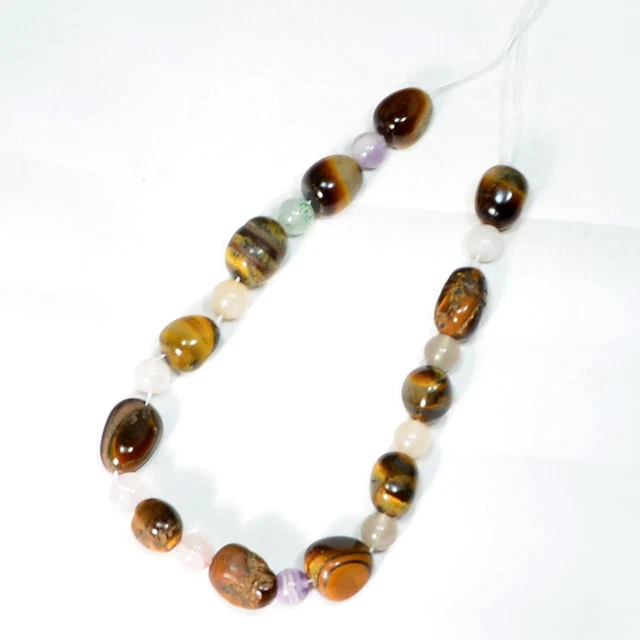 86.80 Ct Natural Tiger's Eye tumble & mixstone ball Gemstone beads 9 inch Line